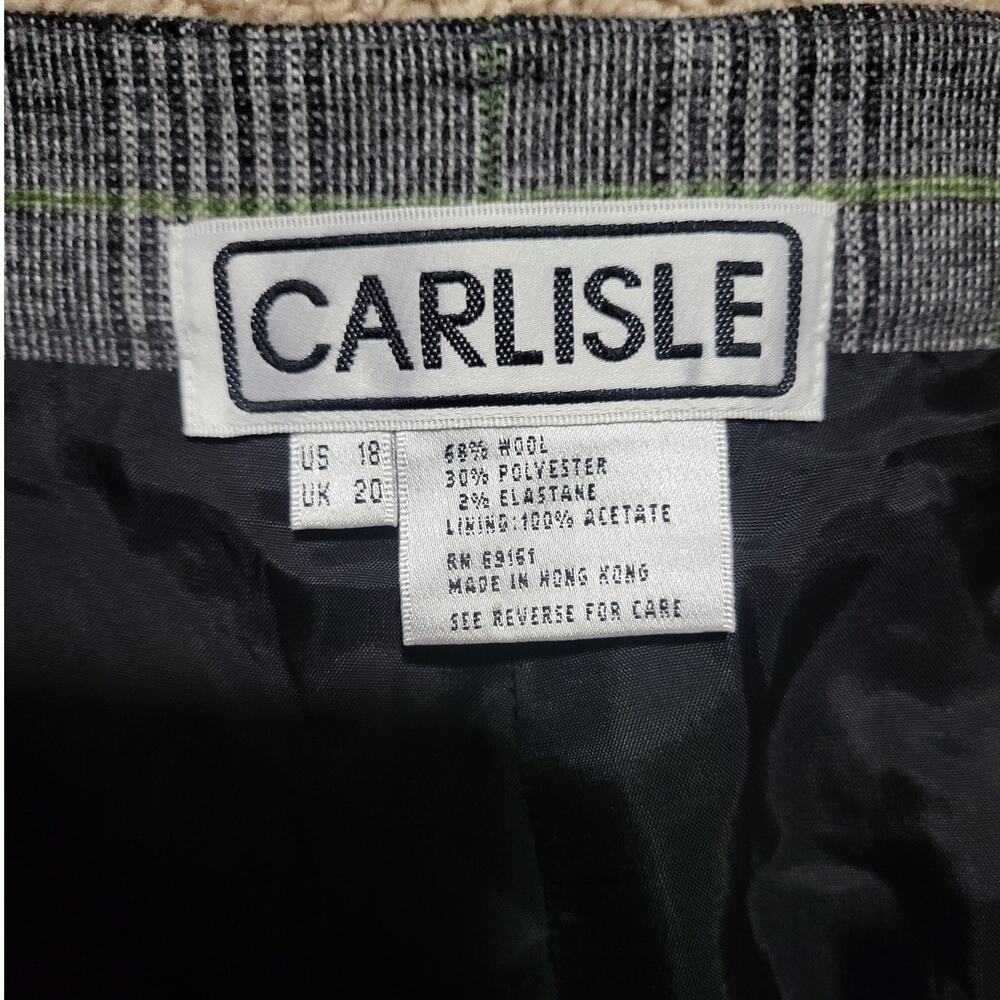 Carlisle Black, White and Lime Plaid Wool Blend Dress Pants - US 18 - Picture 4 of 7
